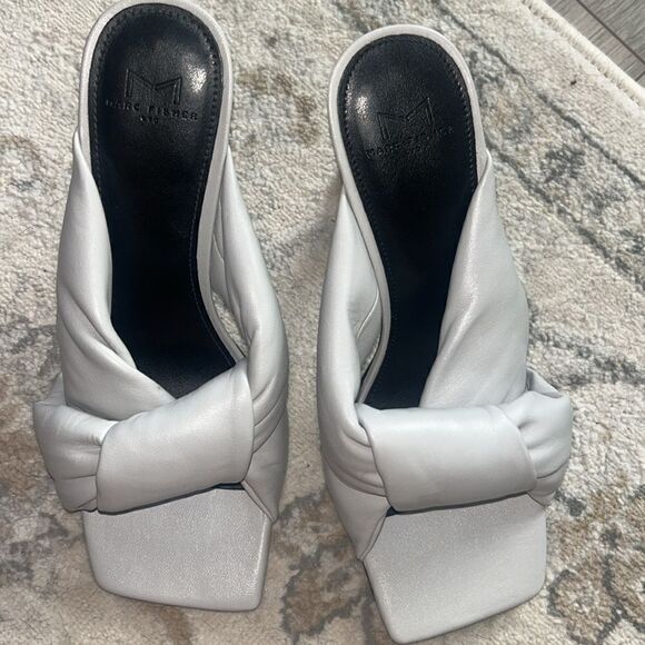 MARC FISHER Womens Gray Dellian Square Toe Slip On Leather Heeled Sandal - Picture 8 of 8